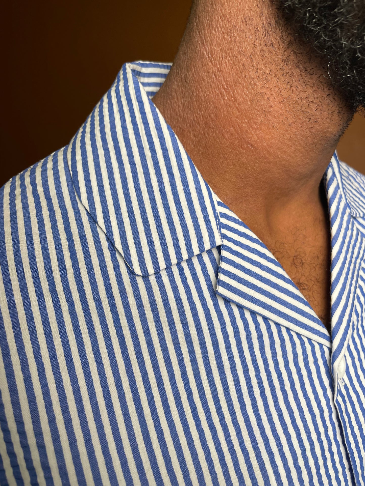 Blue striped short-sleeve shirt