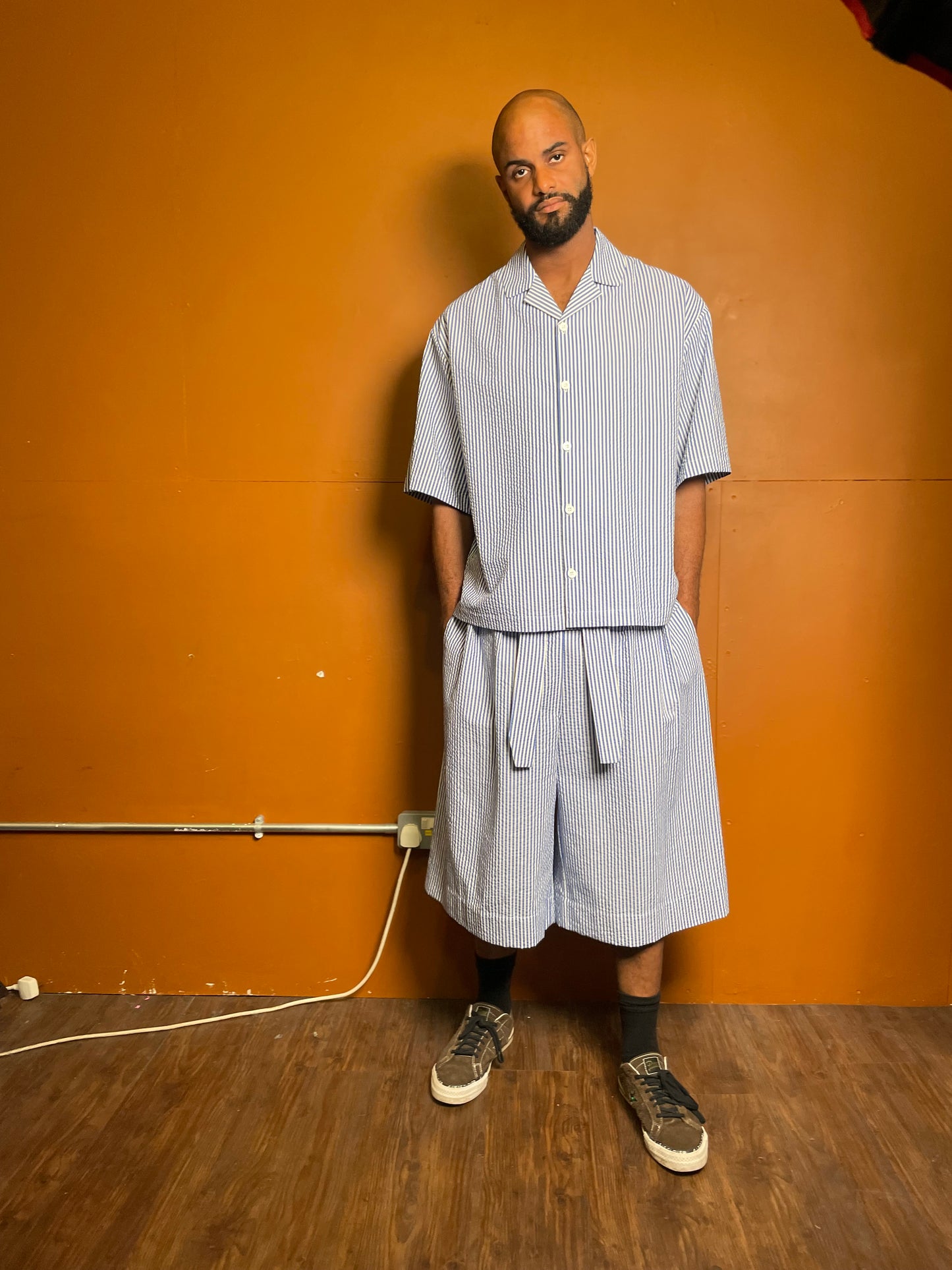 Blue striped short-sleeve shirt