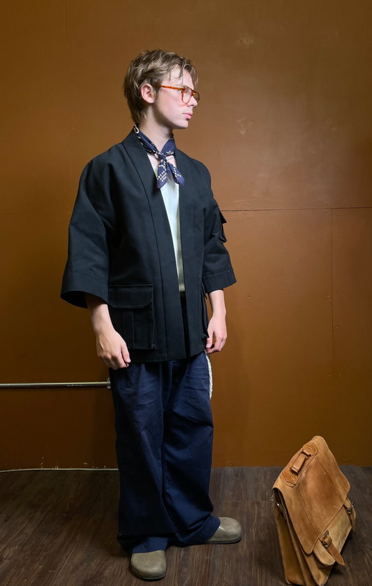Black Heavy Canvas Cargo Kimono
