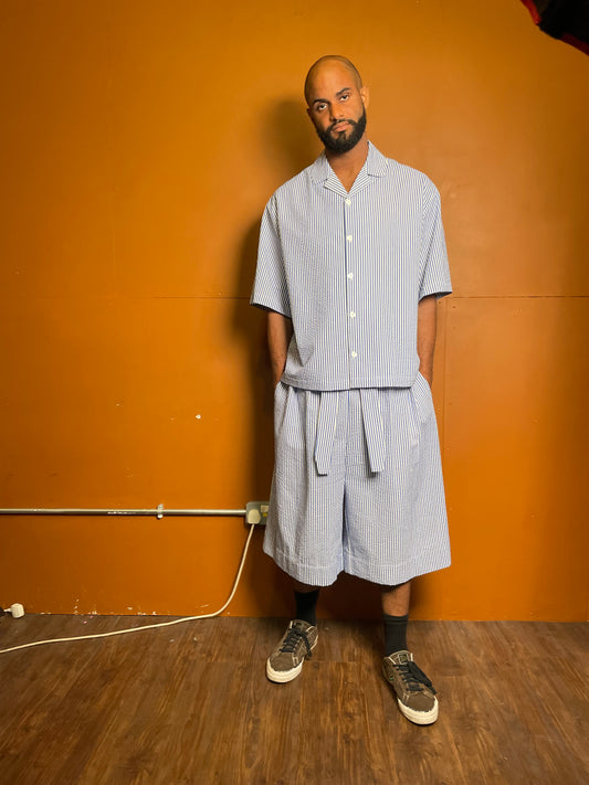 Blue striped short-sleeve shirt